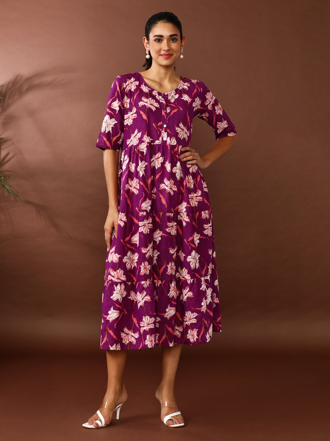 Floral Printed A-Line Tiered Ethnic Dress