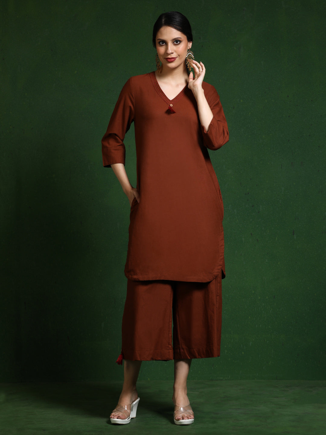 Pure cotton Solid kurta sets with palazzo
