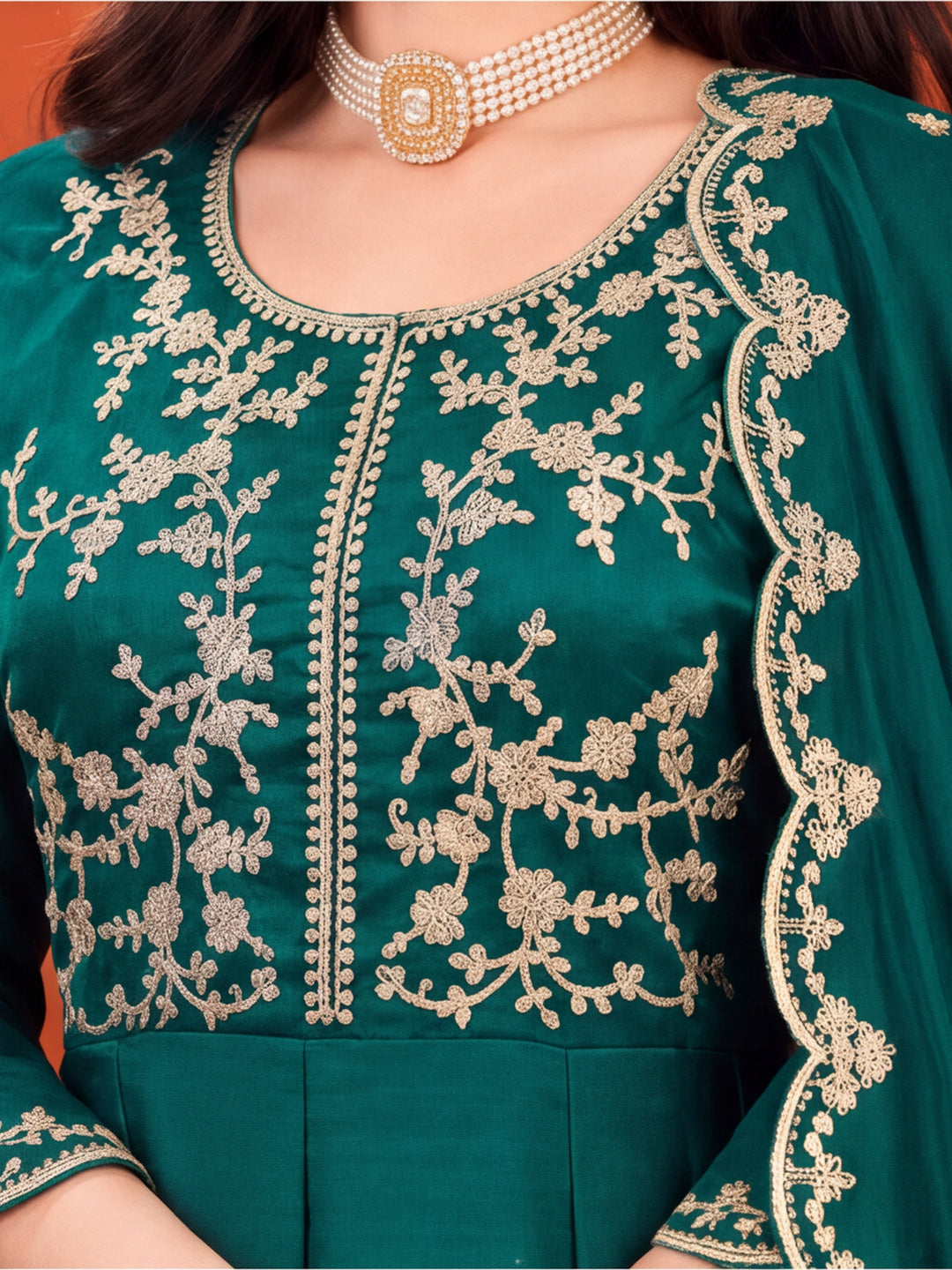 Women's Teal Green Embroidered Kurta Set with Dupatta | Festive Ethnic Straight Suit
