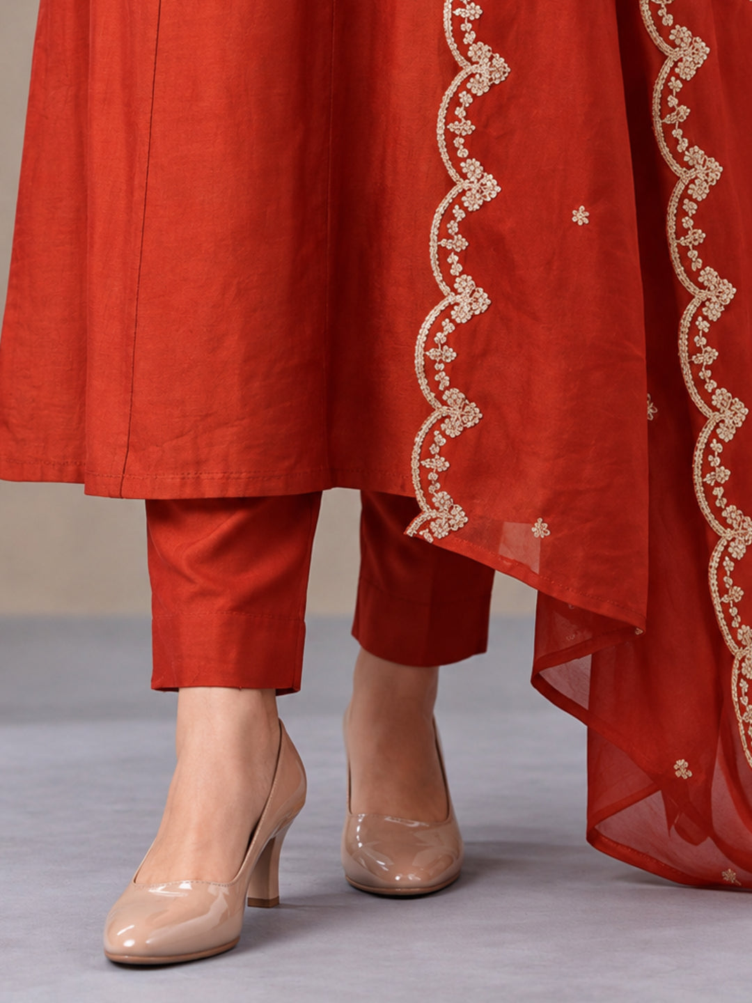 Women's Orange Embroidered Kurta Set with Dupatta | Festive Ethnic Straight Suit