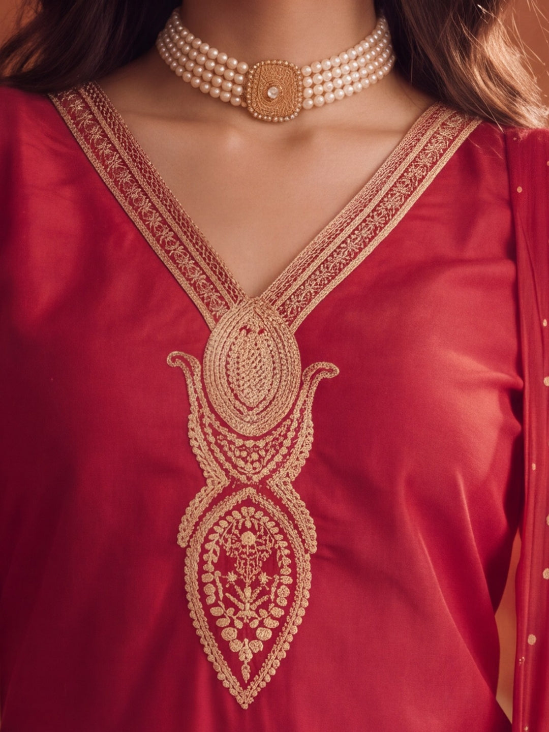 Women Embroidery Red Kurta Set with Dupatta