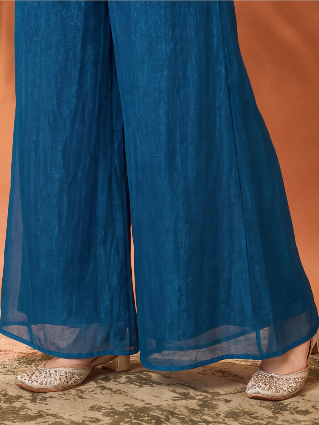Women's Blue Embroidered Kurta Palazzo Set with Dupatta | Festive Ethnic Co-ord Suit