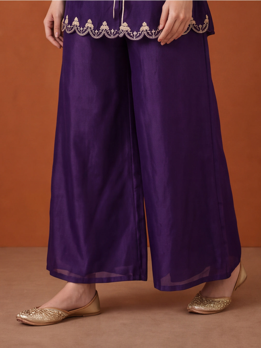 Women's Purple Embroidered Kurta Palazzo Set with Dupatta | Festive Ethnic Co-ord Suit