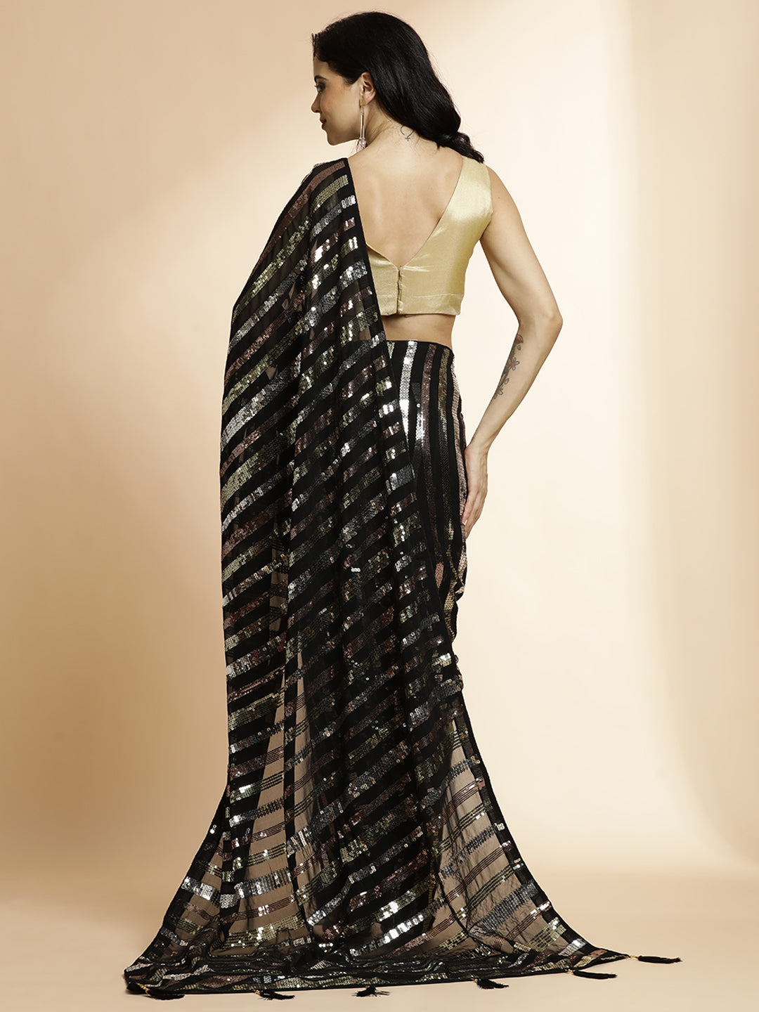 Georgette Sequin Embroidered Black Saree