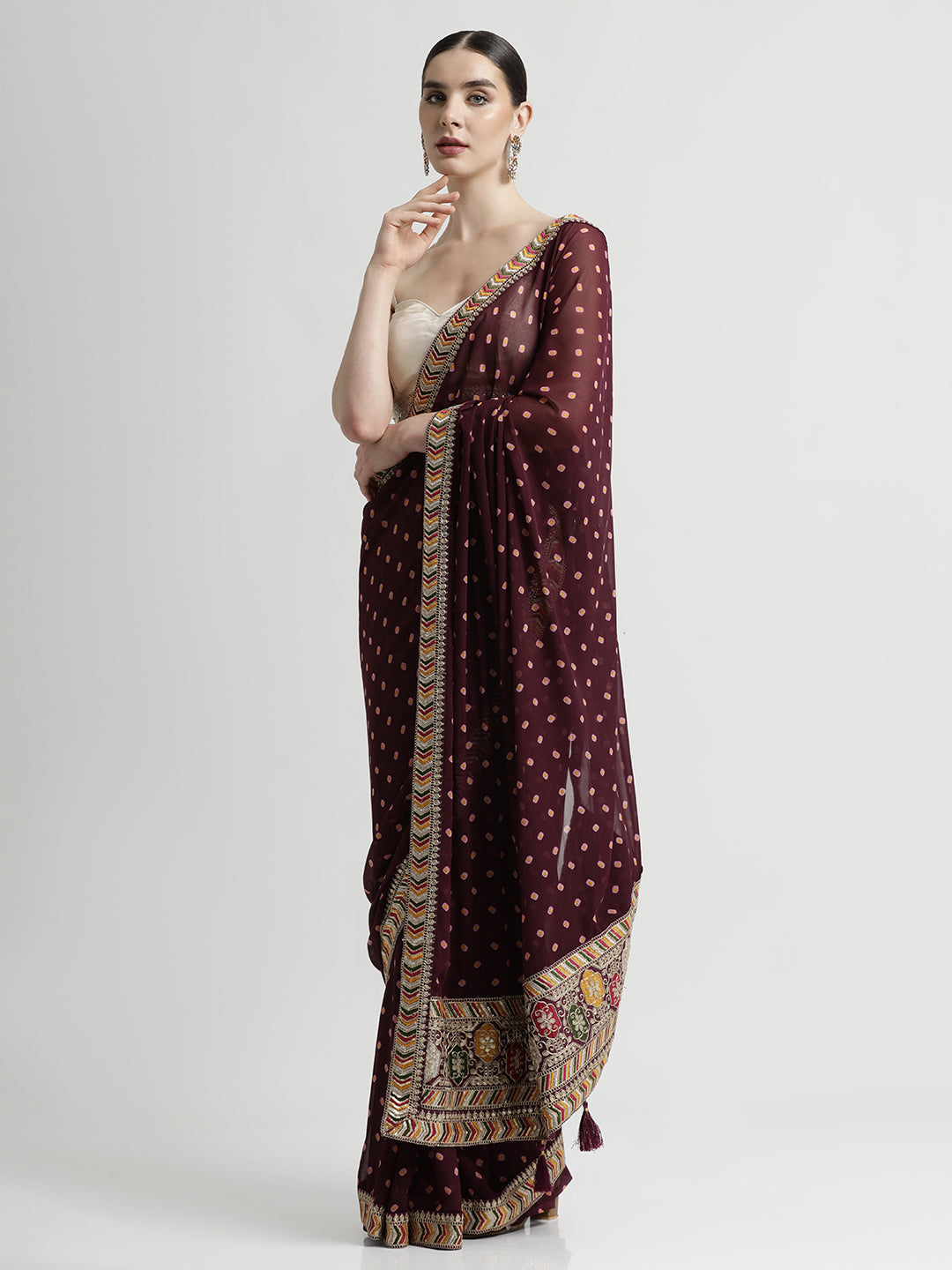 Violet Bandhani Embroidered Pure Georgette Saree