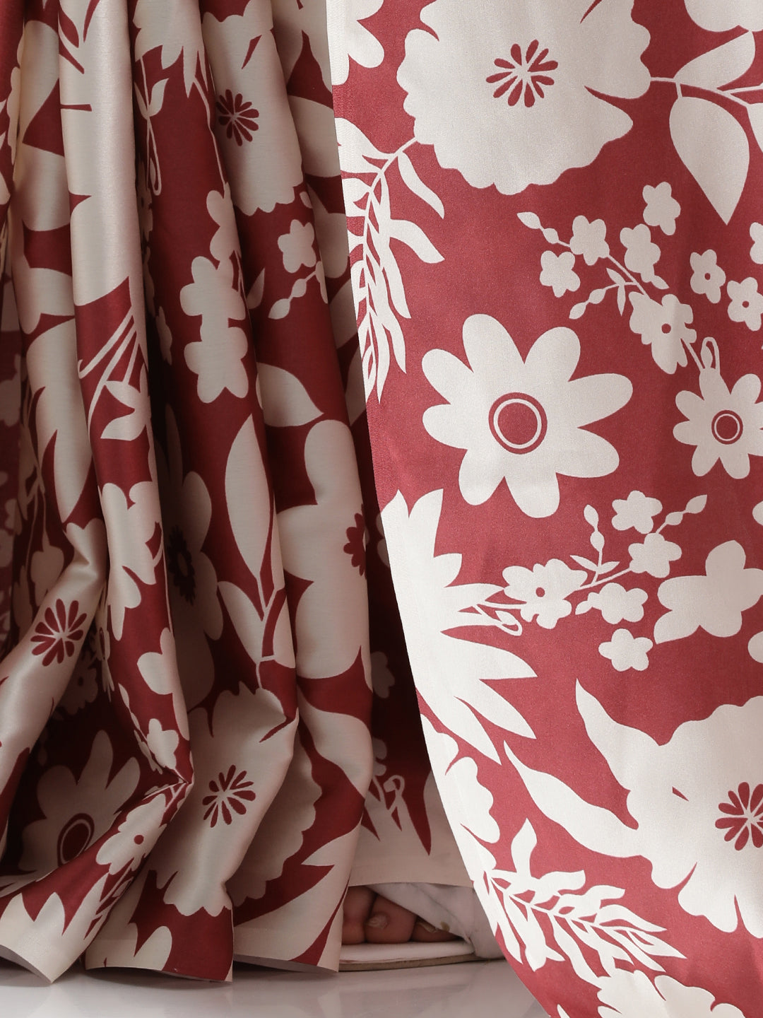 Maroon Floral Printed Japan Silk Saree