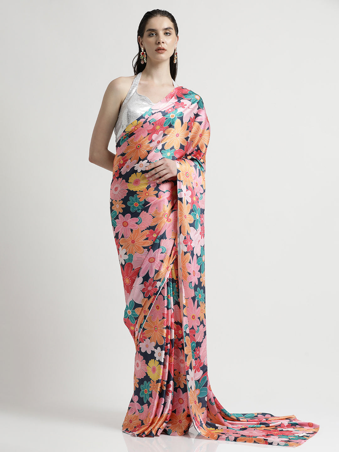 Floral Printed Japan Silk Saree