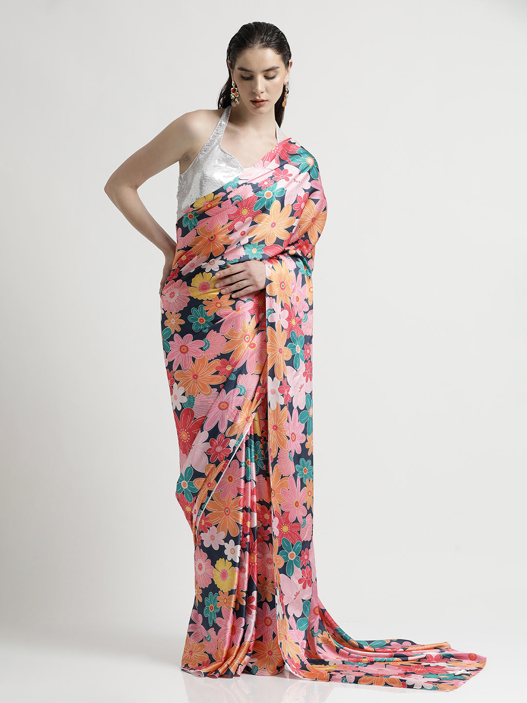 Floral Printed Japan Silk Saree