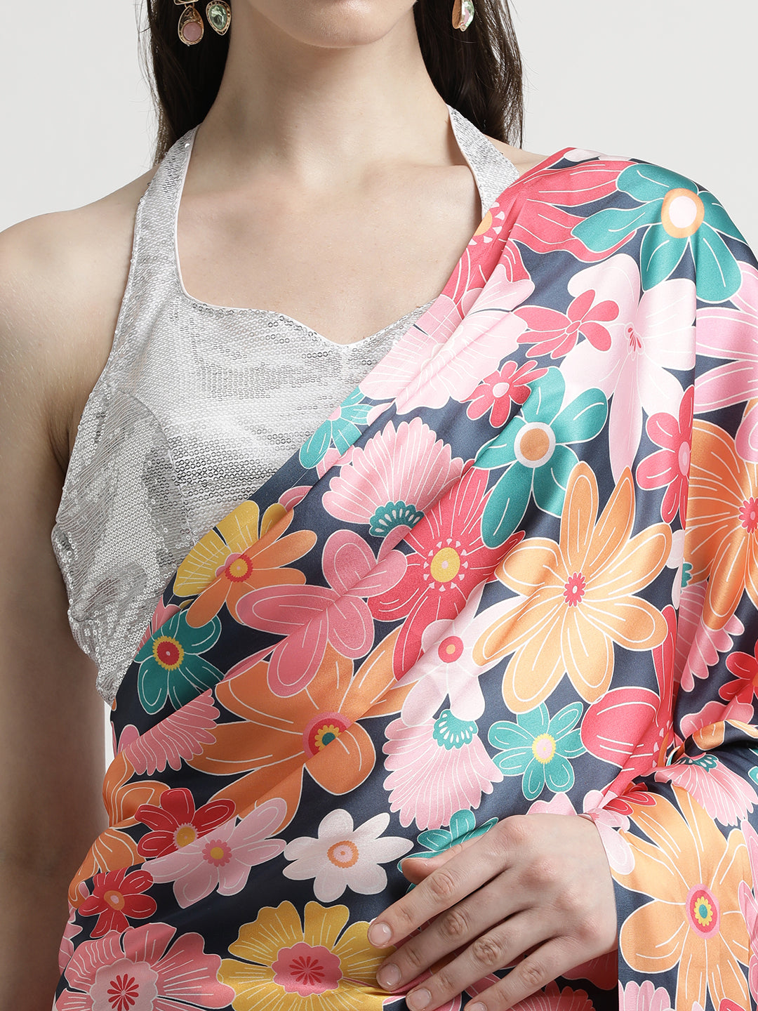 Floral Printed Japan Silk Saree