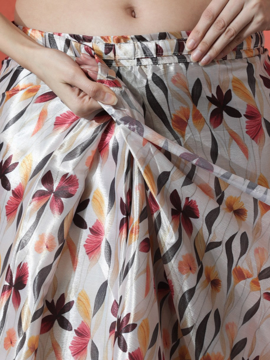 Trending Printed Chinon Ready To Wear Saree With Unstitched Blouse