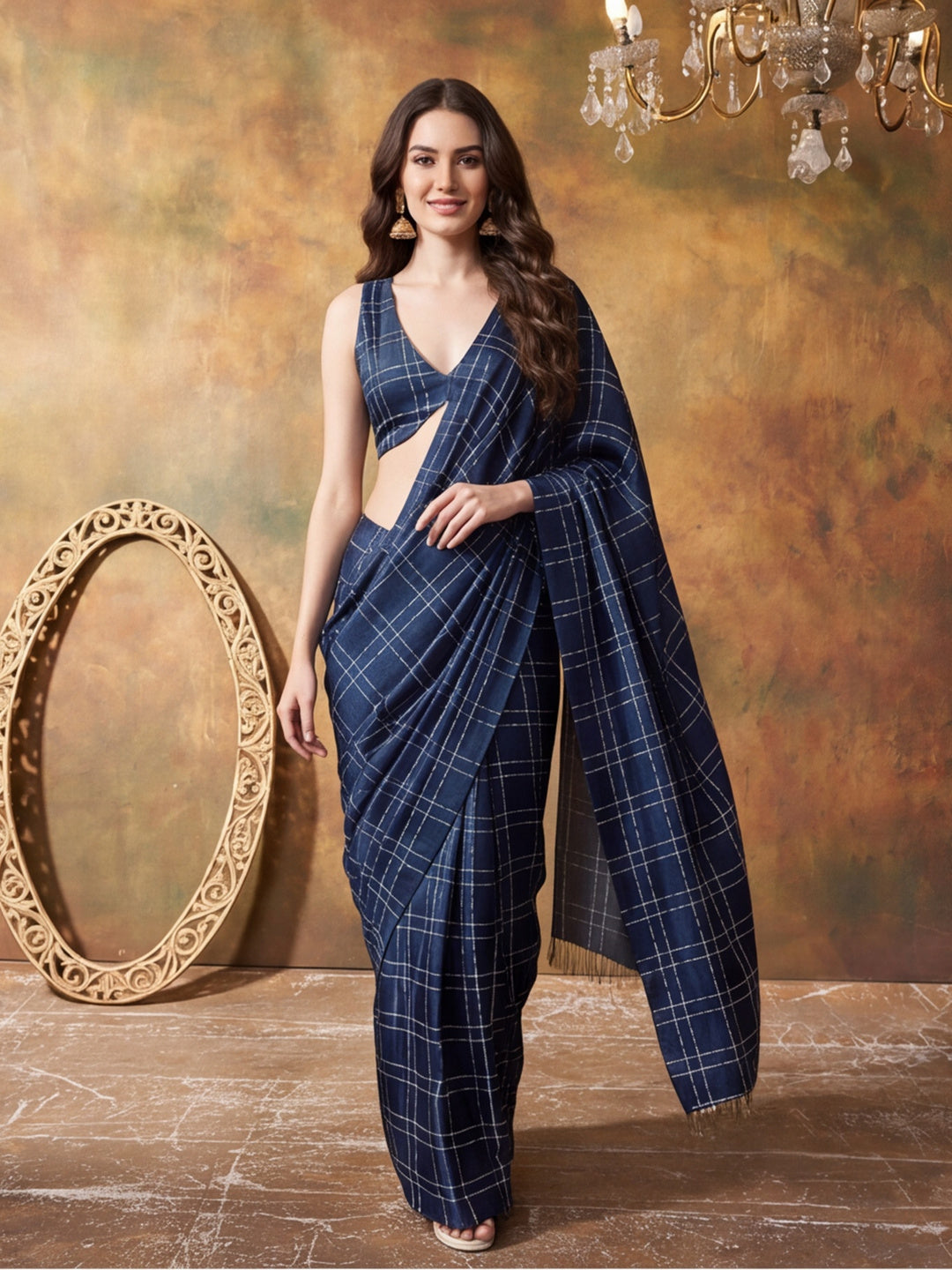 Trending Printed Chinon Ready To Wear Saree With Unstitched Blouse