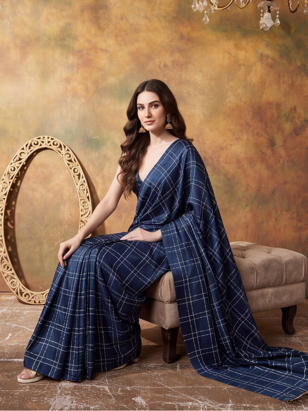 Trending Printed Chinon Ready To Wear Saree With Unstitched Blouse