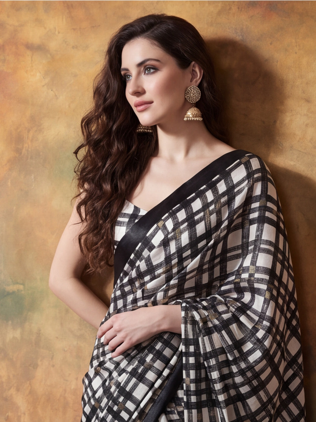 Trending Printed Chinon Ready To Wear Saree With Unstitched Blouse