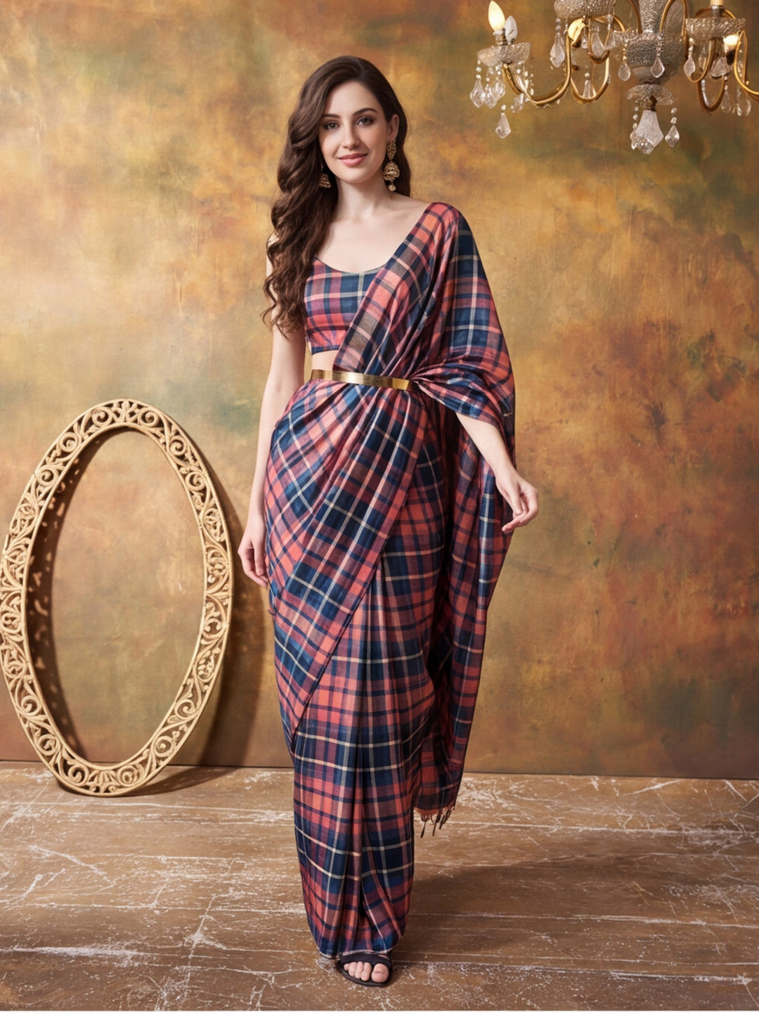 Trending Printed Chinon Ready To Wear Saree With Unstitched Blouse