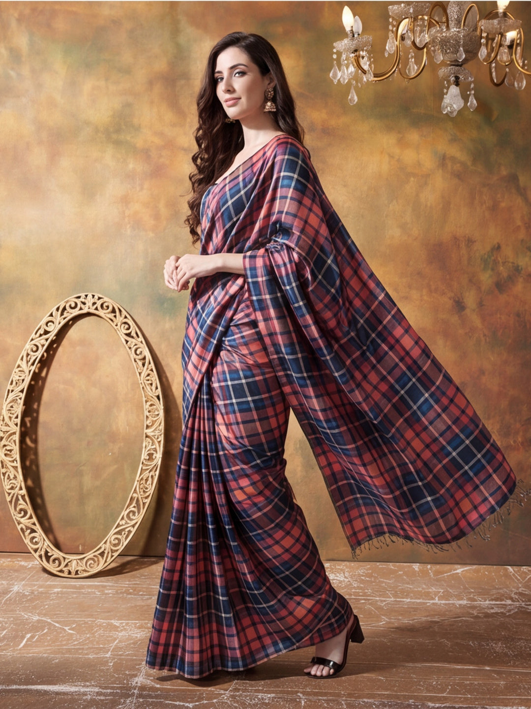 Trending Printed Chinon Ready To Wear Saree With Unstitched Blouse