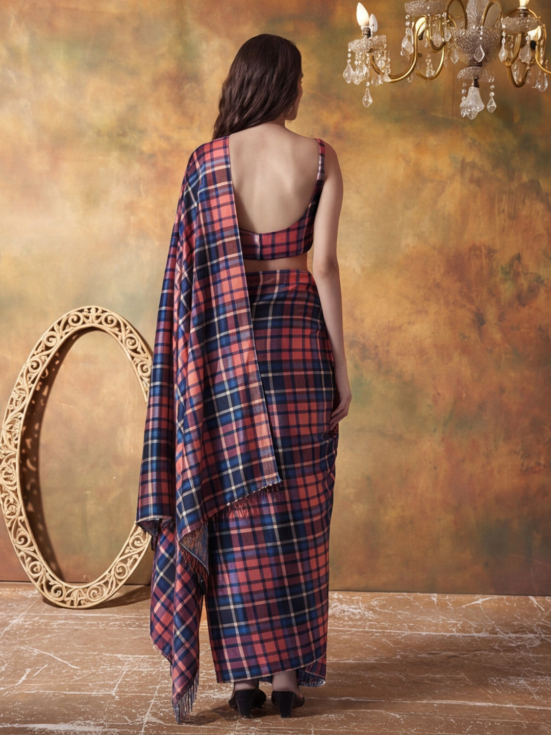 Trending Printed Chinon Ready To Wear Saree With Unstitched Blouse
