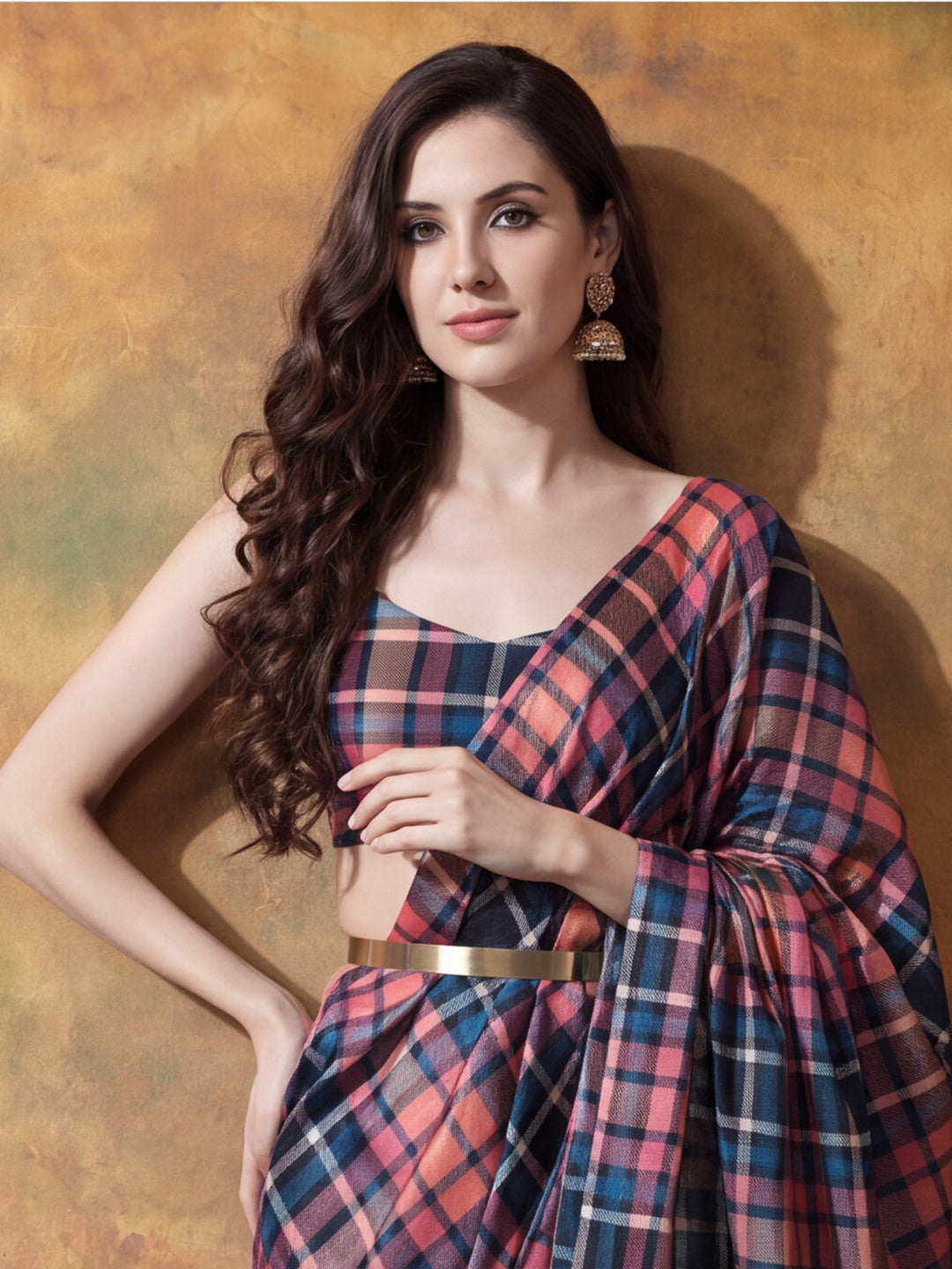 Trending Printed Chinon Ready To Wear Saree With Unstitched Blouse