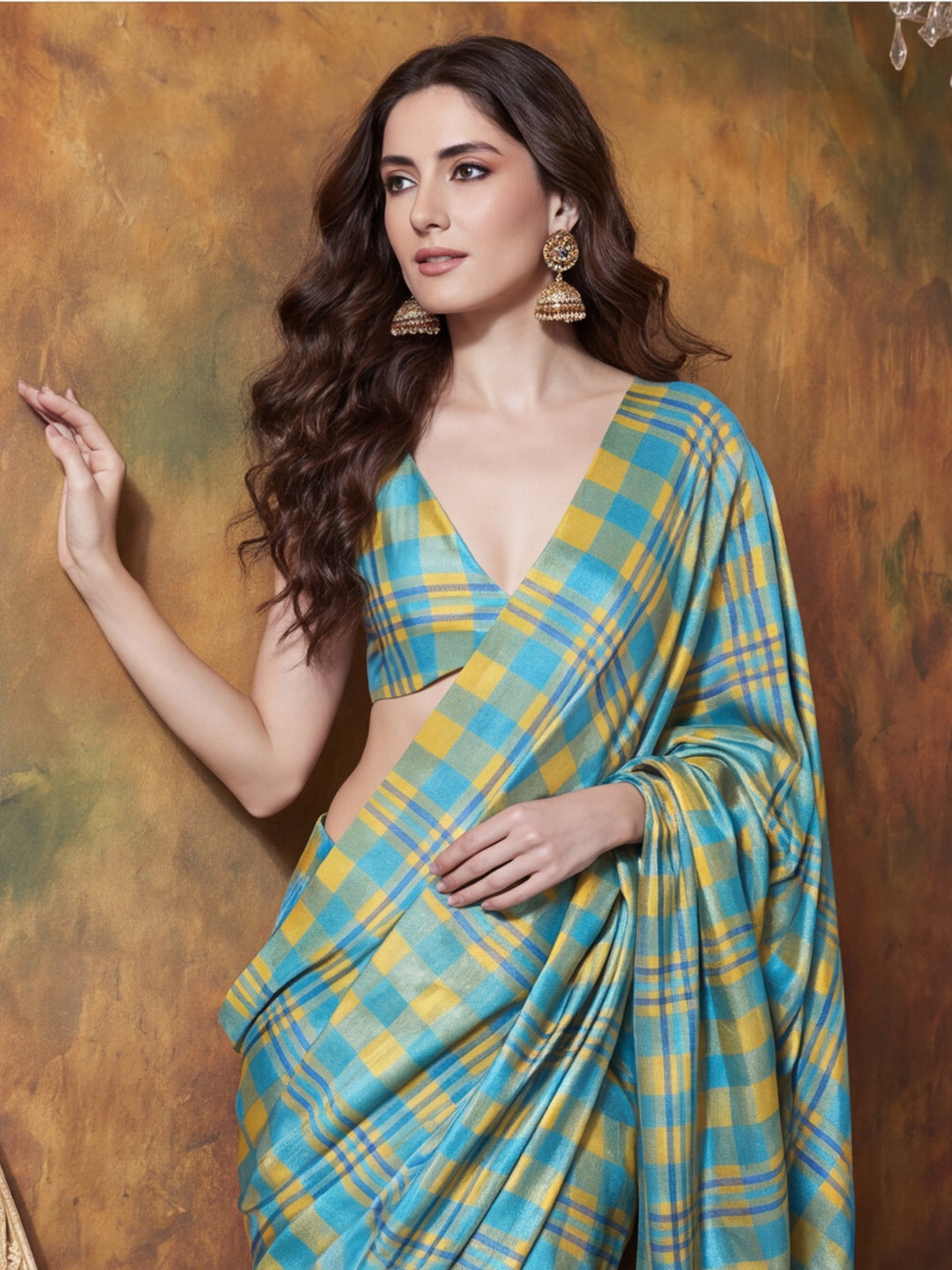 Trending Printed Chinon Ready To Wear Saree With Unstitched Blouse