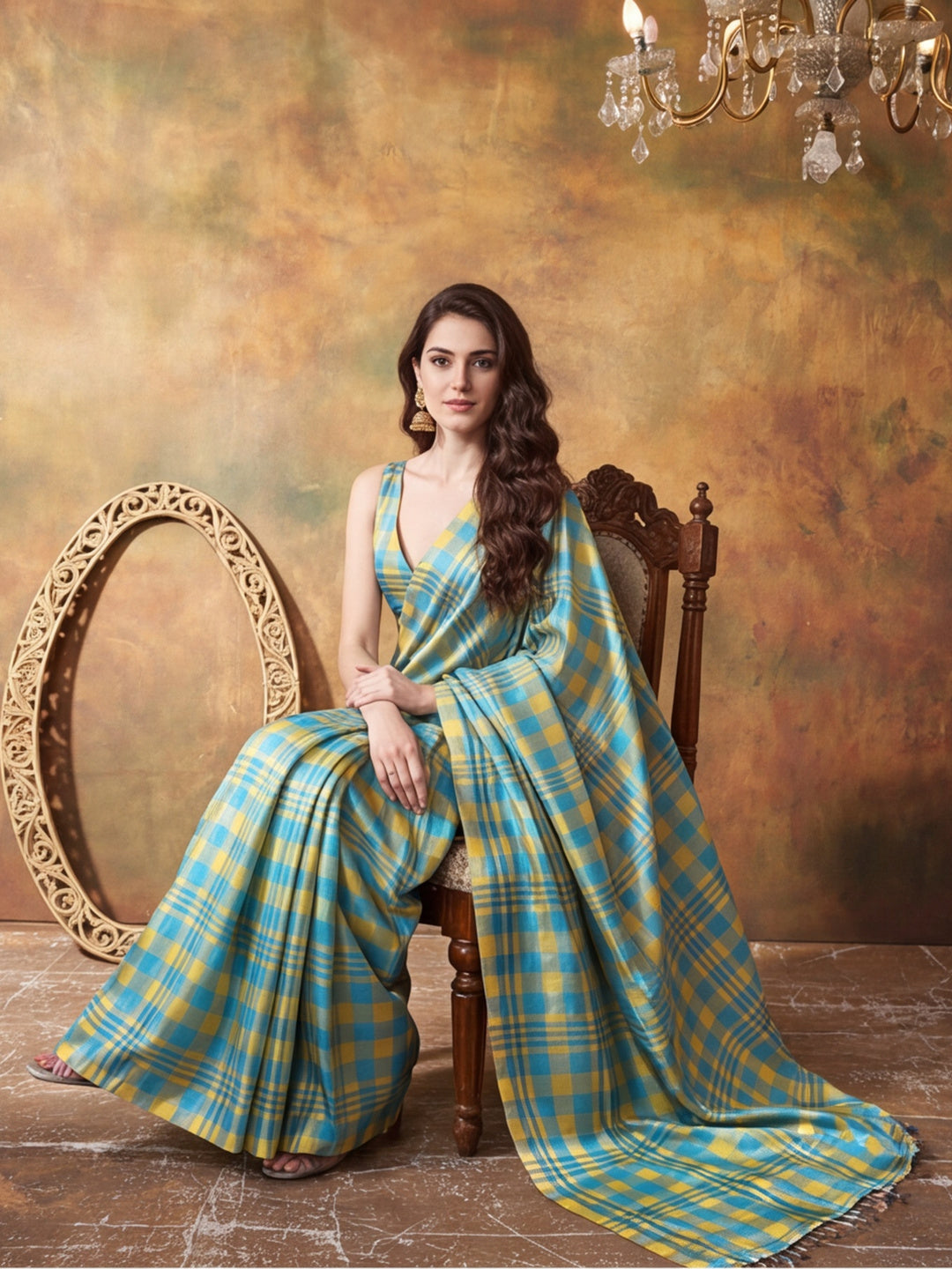 Trending Printed Chinon Ready To Wear Saree With Unstitched Blouse