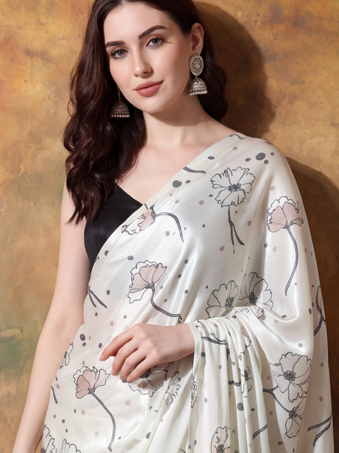 Trending Printed Chinon Ready To Wear Saree With Unstitched Blouse