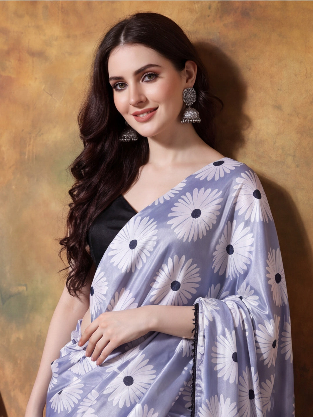 Trending Printed Chinon Ready To Wear Saree With Unstitched Blouse