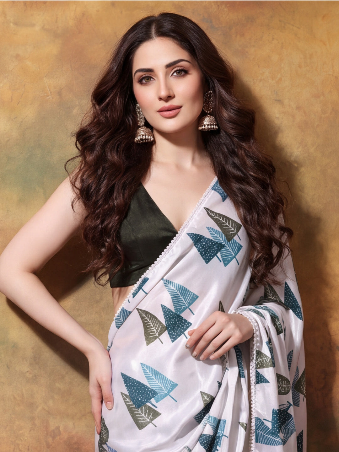 Trending Printed Chinon Ready To Wear Saree With Unstitched Blouse