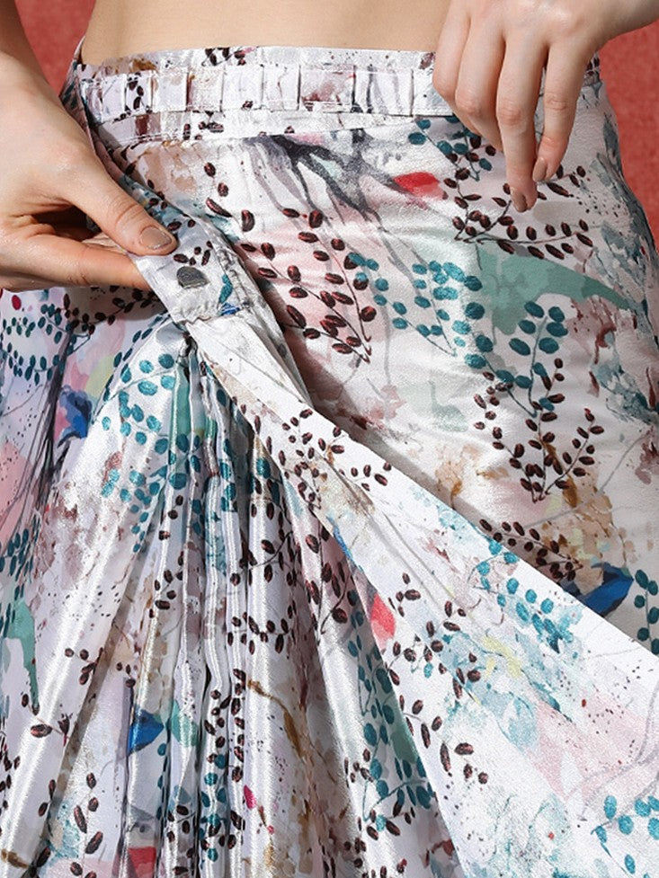 Trending Printed Chinon Ready To Wear Saree With Unstitched Blouse