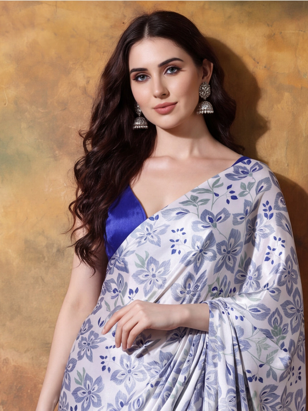 Trending Printed Chinon Ready To Wear Saree With Unstitched Blouse