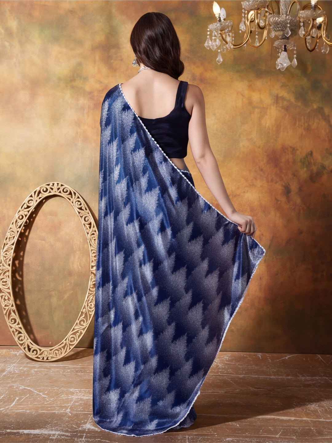 Trending Printed Chinon Ready To Wear Saree With Unstitched Blouse