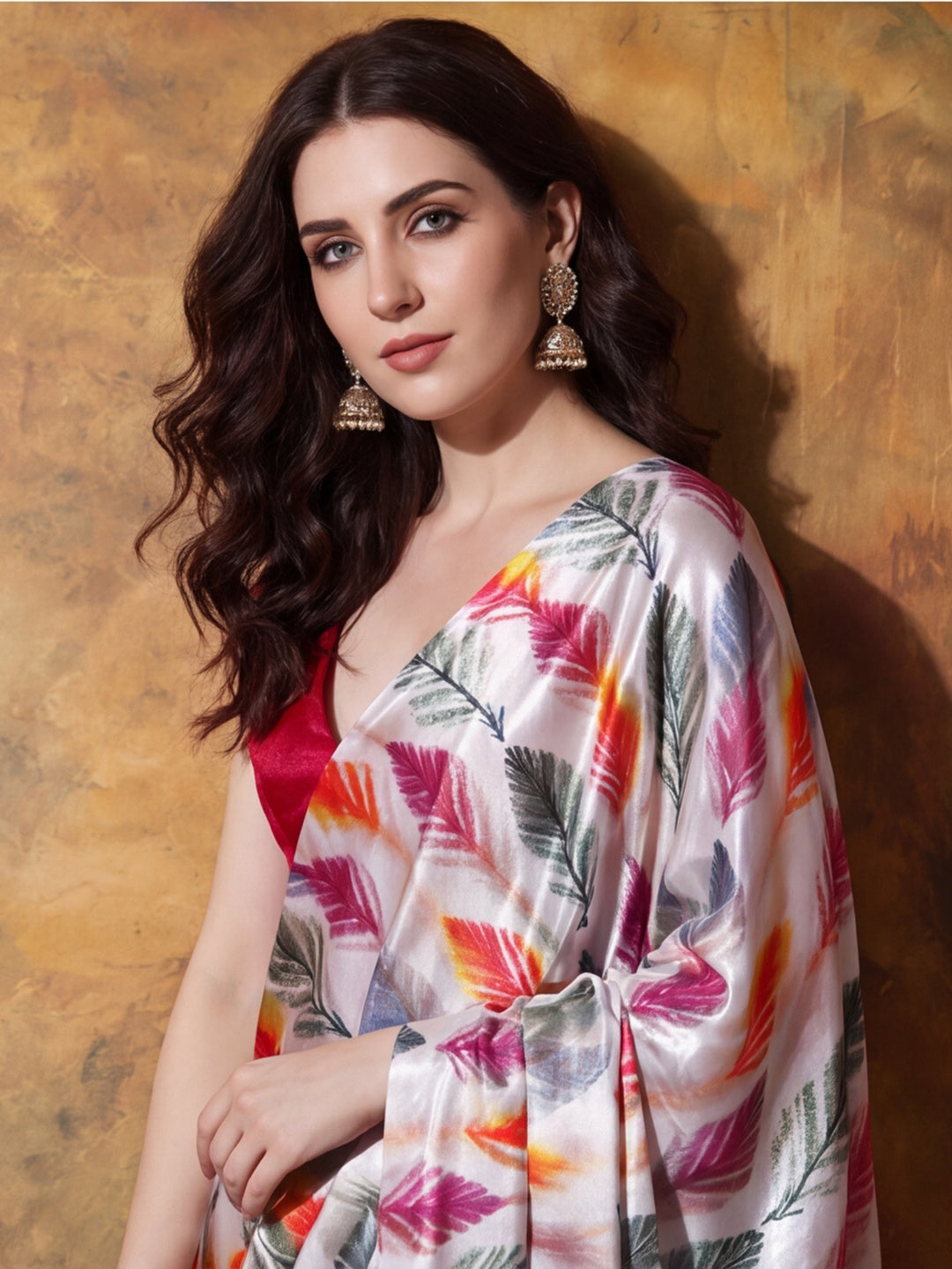 Trending Printed Chinon Ready To Wear Saree With Unstitched Blouse