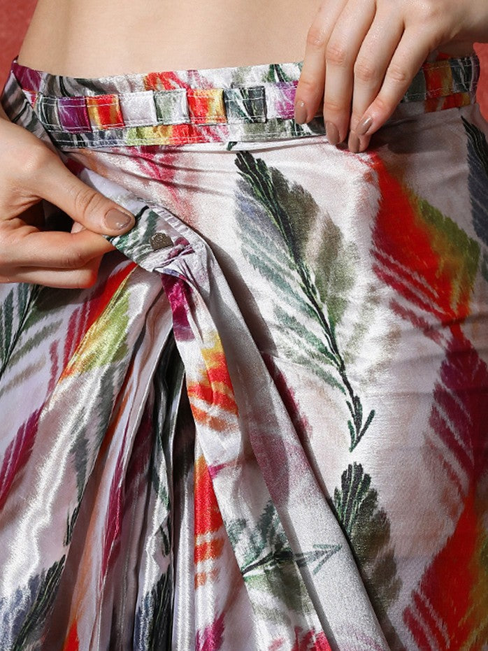 Trending Printed Chinon Ready To Wear Saree With Unstitched Blouse