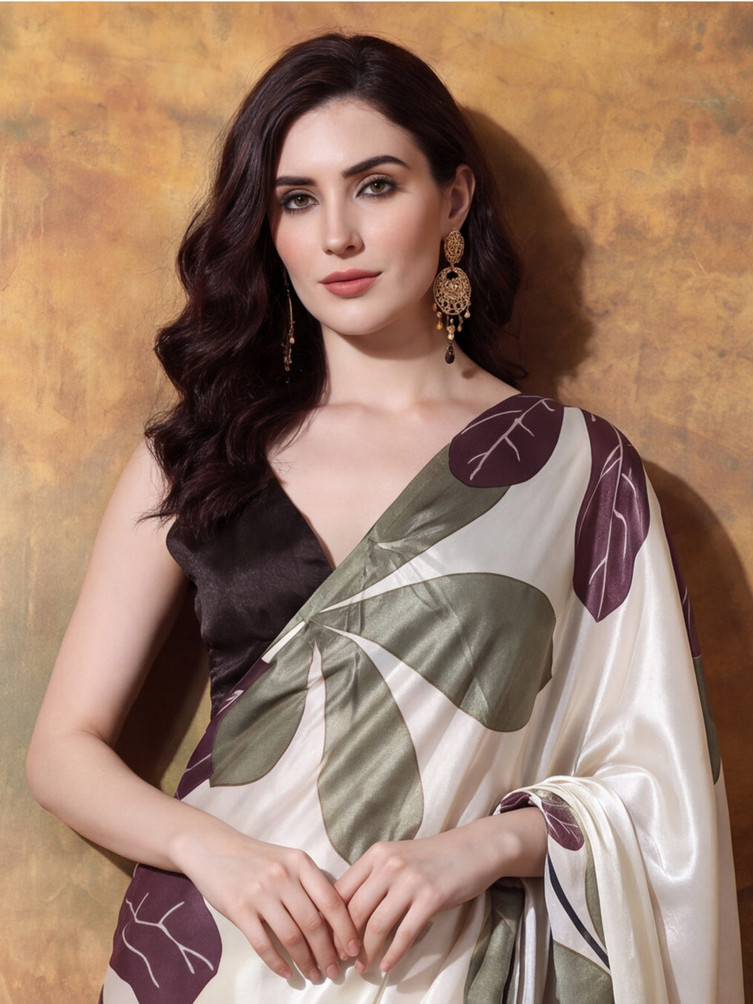 Trending Printed Chinon Ready To Wear Saree With Unstitched Blouse