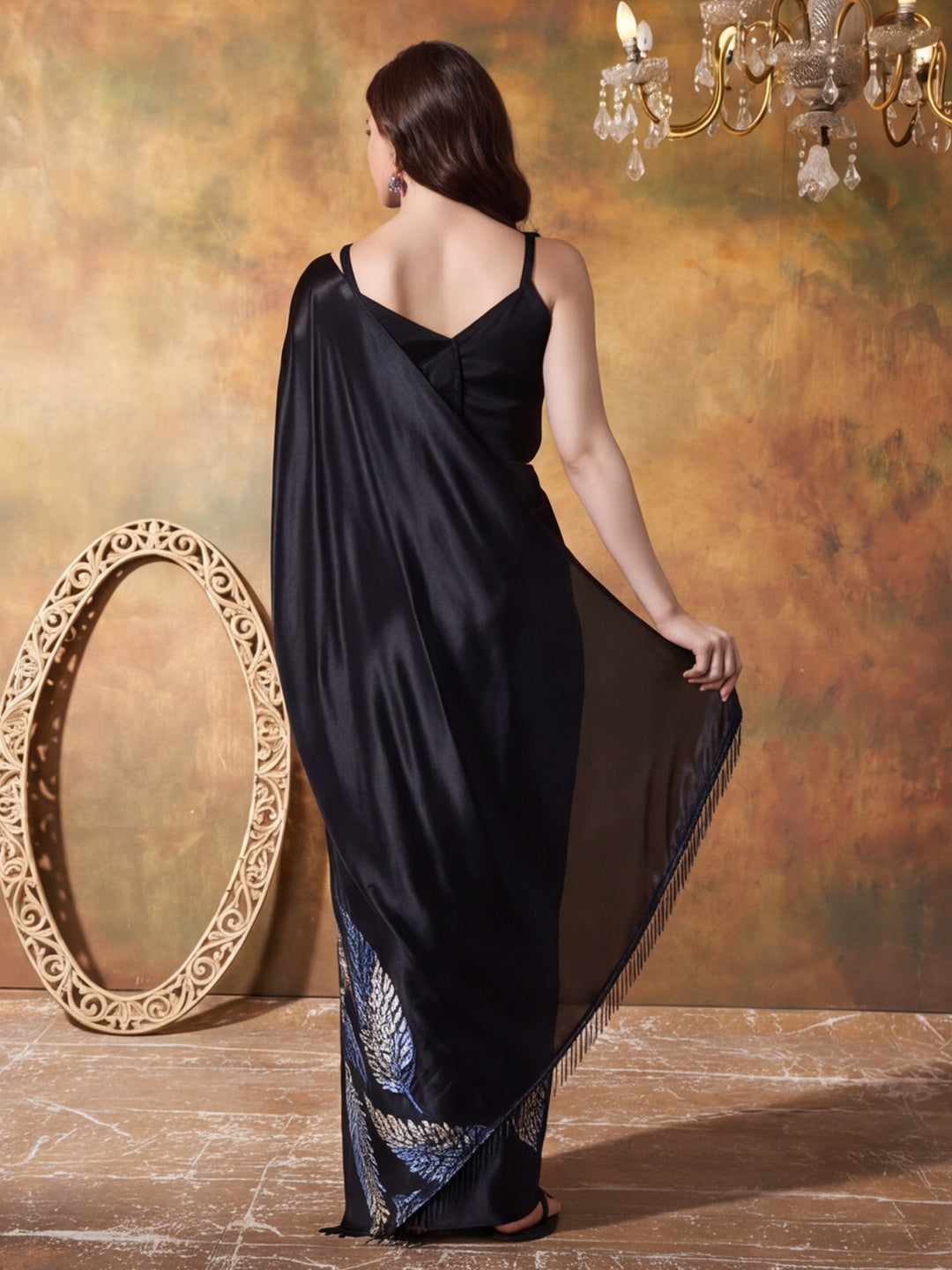 Trending Printed Chinon Ready To Wear Saree With Unstitched Blouse