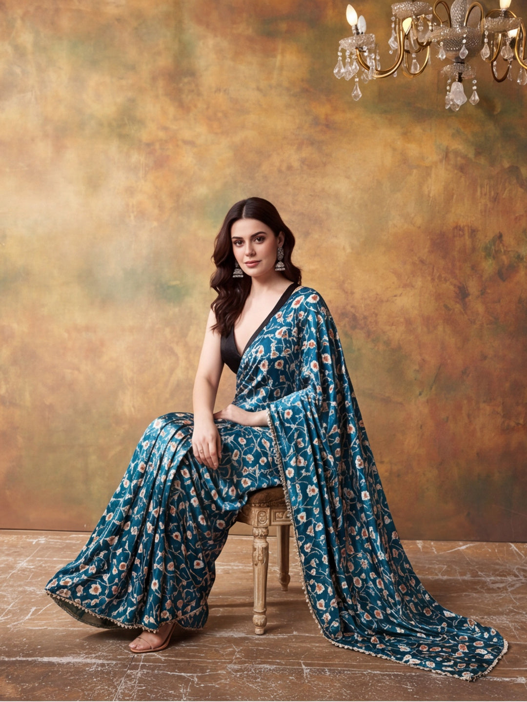 Trending Printed Chinon Ready To Wear Saree With Unstitched Blouse
