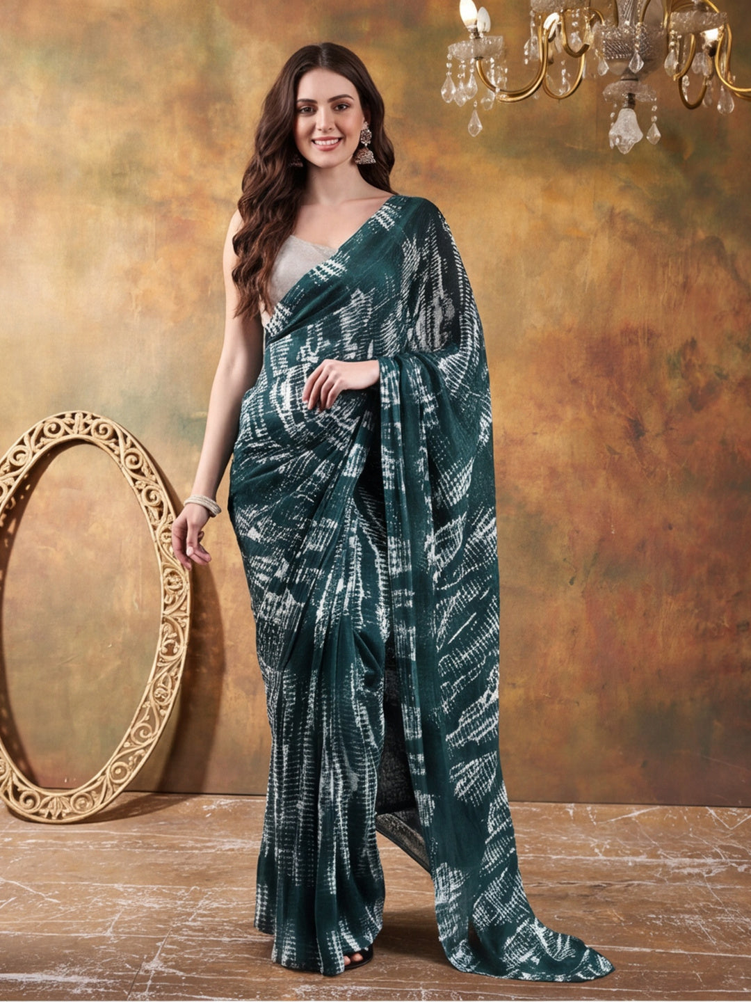 Tie & Die Printed Georgette Ready To Wear Saree With Unstitched Blouse