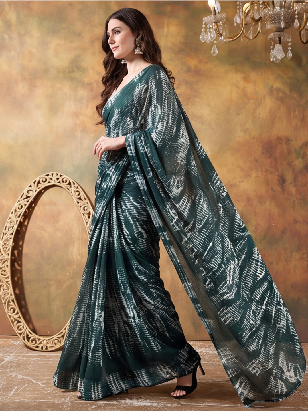 Tie & Die Printed Georgette Ready To Wear Saree With Unstitched Blouse