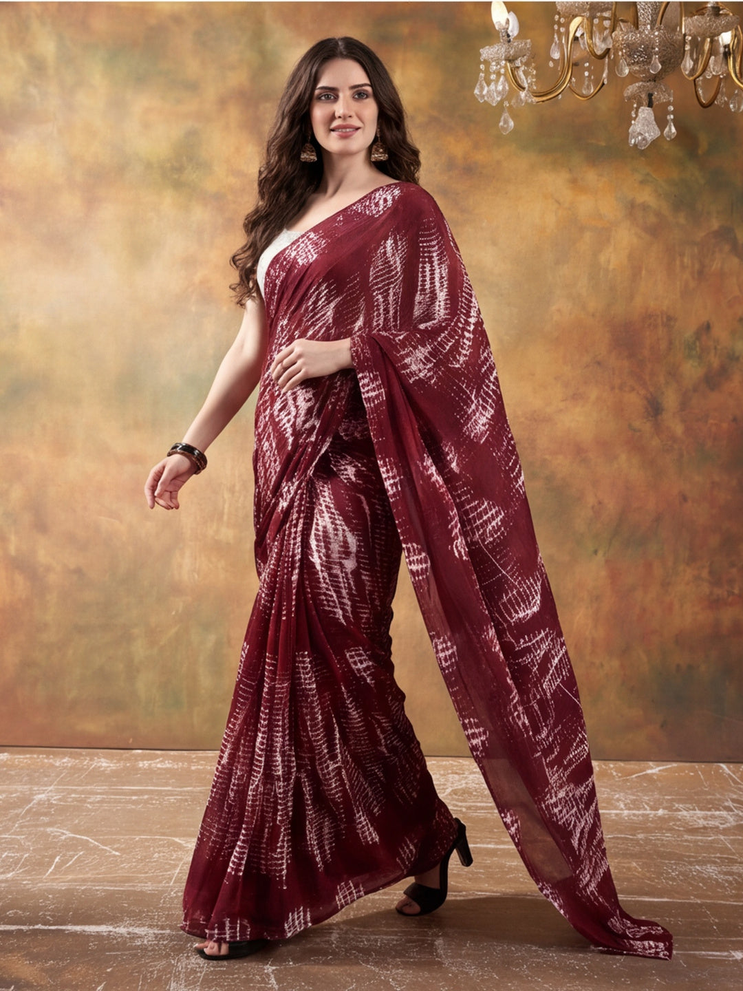 Tie & Die Printed Georgette Ready To Wear Saree With Unstitched Blouse