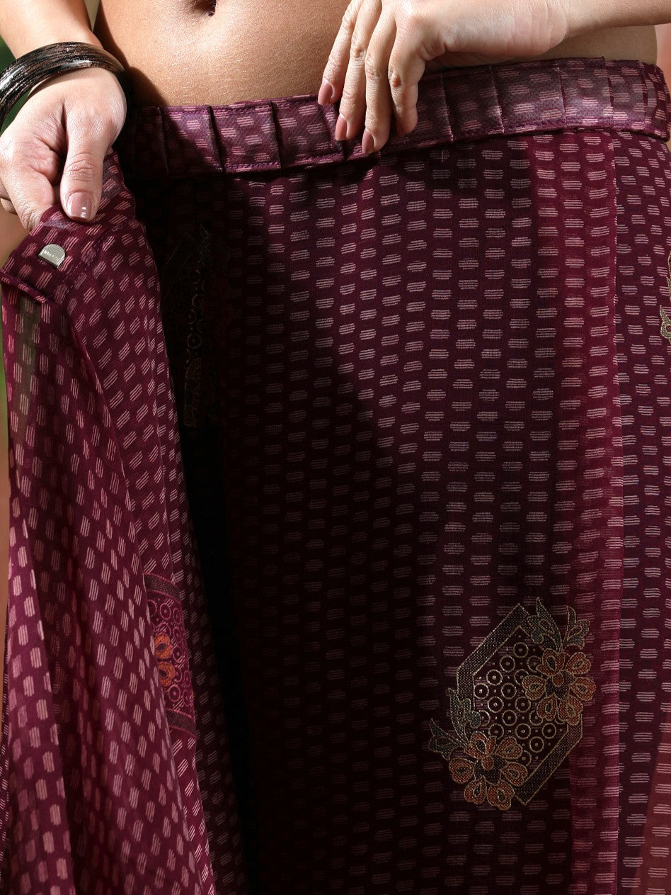Foil Printed Georgette Ready To Wear Saree With Unstitched Blouse