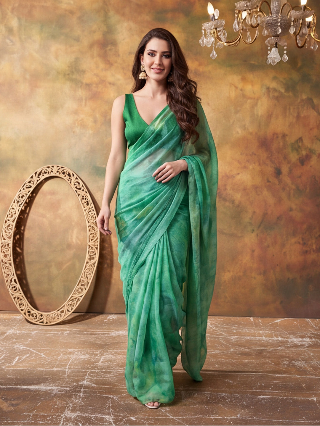 Tie & Die Printed Georgette Ready To Wear Saree With Unstitched Blouse
