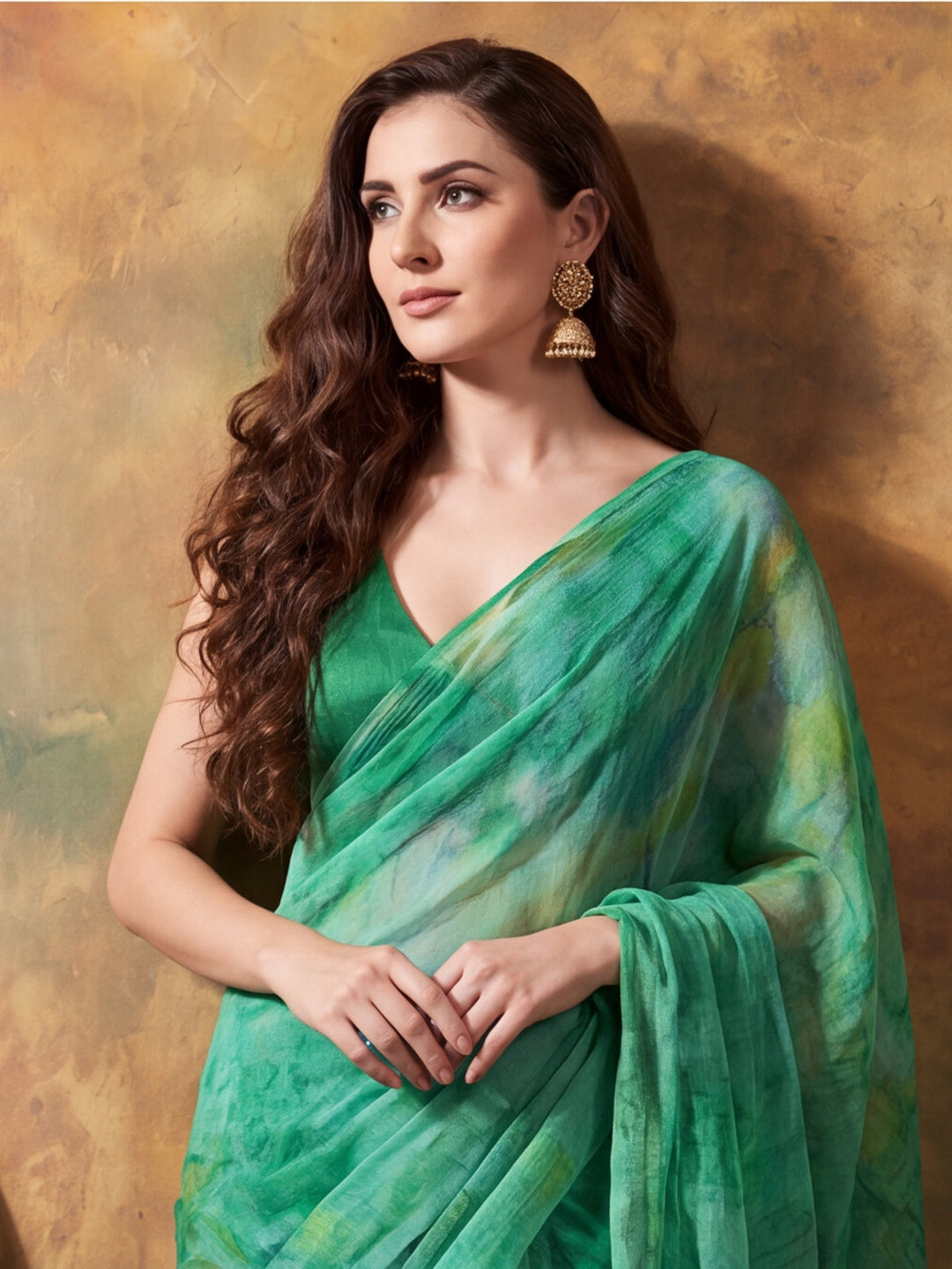 Tie & Die Printed Georgette Ready To Wear Saree With Unstitched Blouse