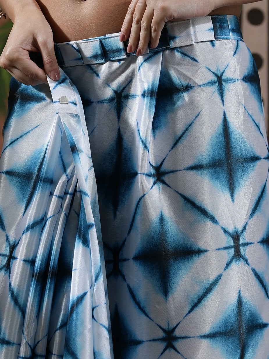 Beautiful Printed Chinon Ready To Wear Saree With Unstitched Blouse
