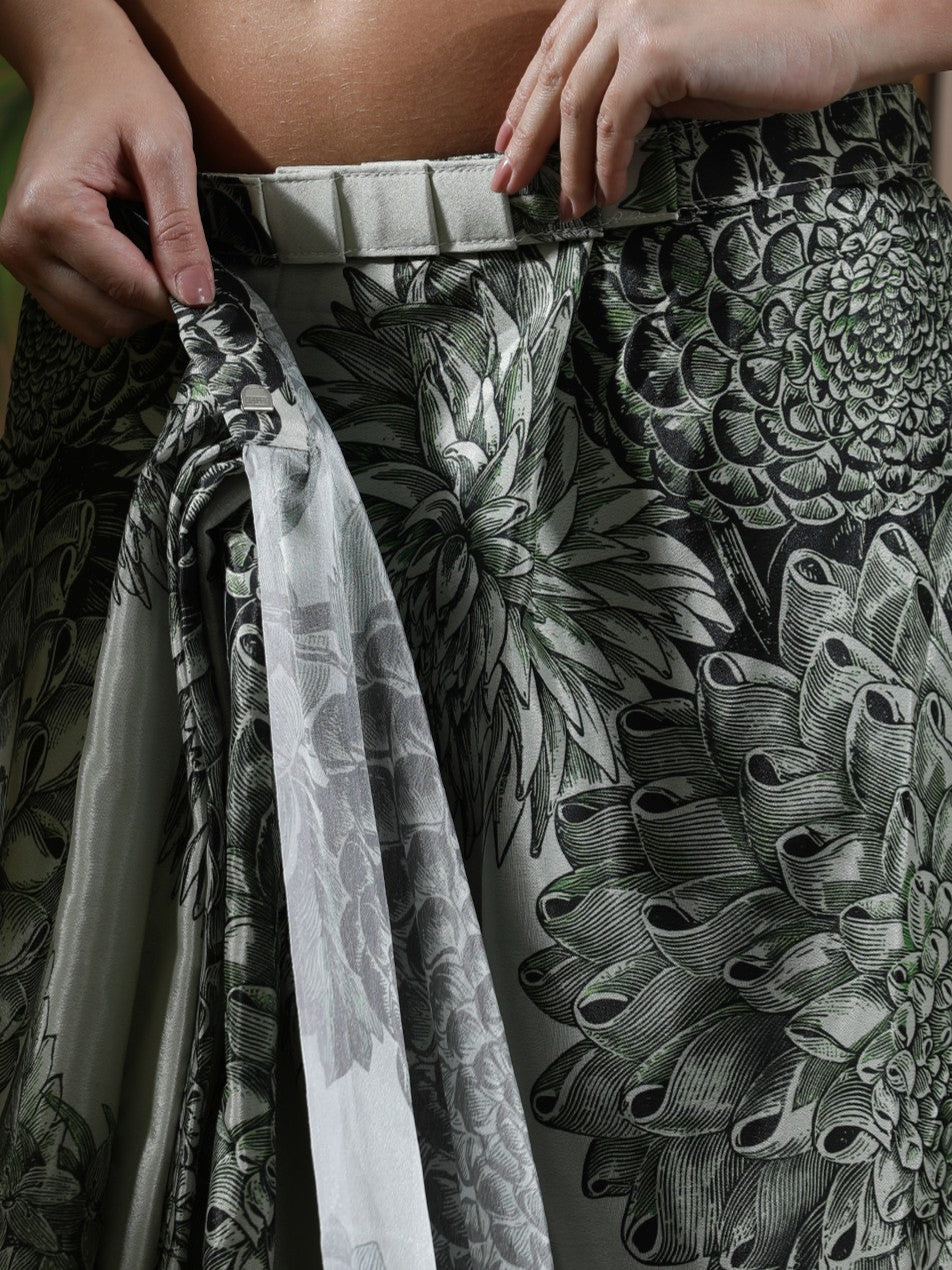 Beautiful Printed Chinon Ready To Wear Saree With Unstitched Blouse