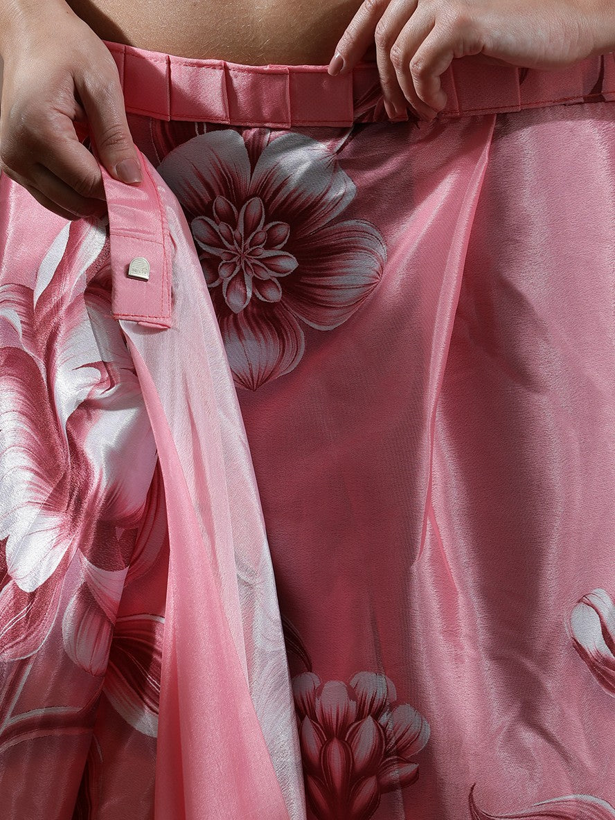 Beautiful Printed Chinon Ready To Wear Saree With Unstitched Blouse