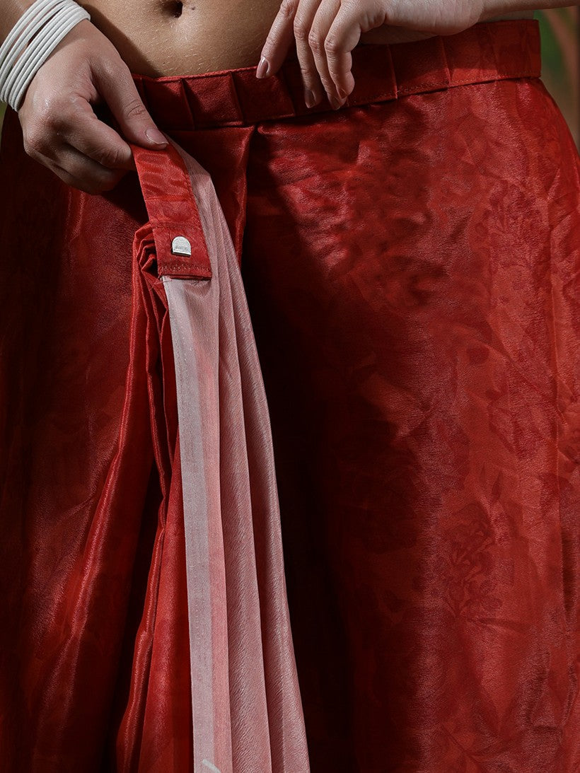 Beautiful Printed Chinon Ready To Wear Saree With Unstitched Blouse