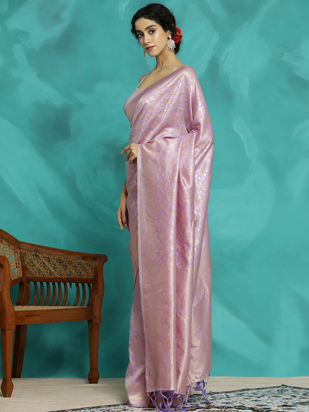 Lavender Zari Woven Design Heavy Banarasi Saree