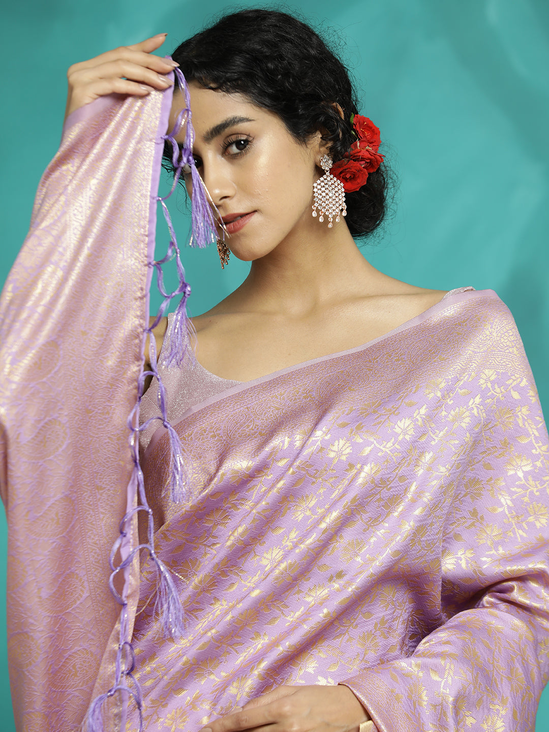 Lavender Zari Woven Design Heavy Banarasi Saree