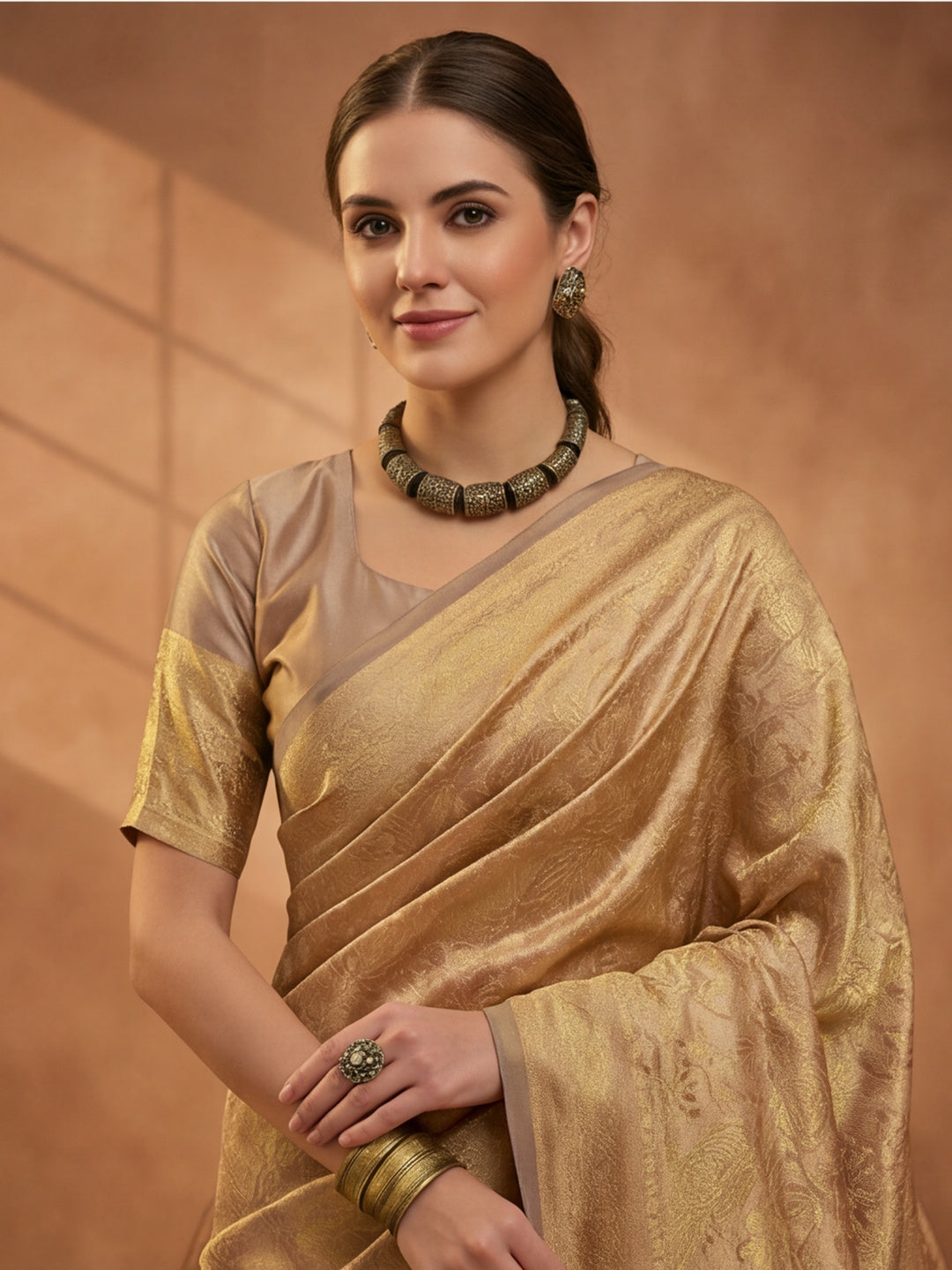 Beige Woven Design Saree with Subtle Border