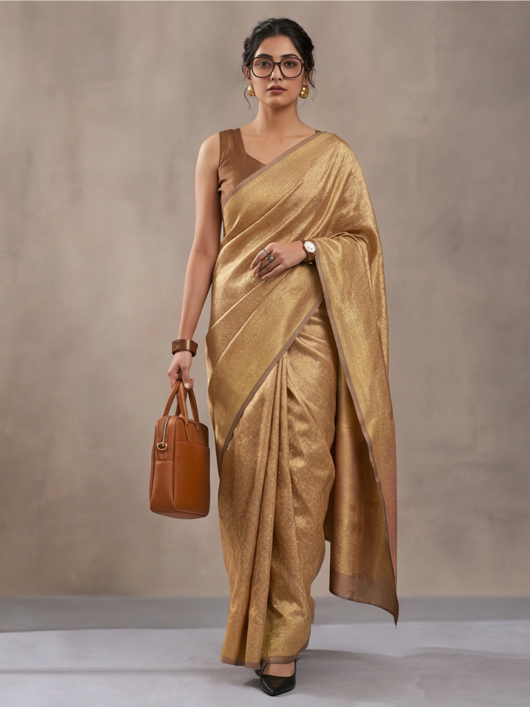 Beige Woven Design Saree with Subtle Border