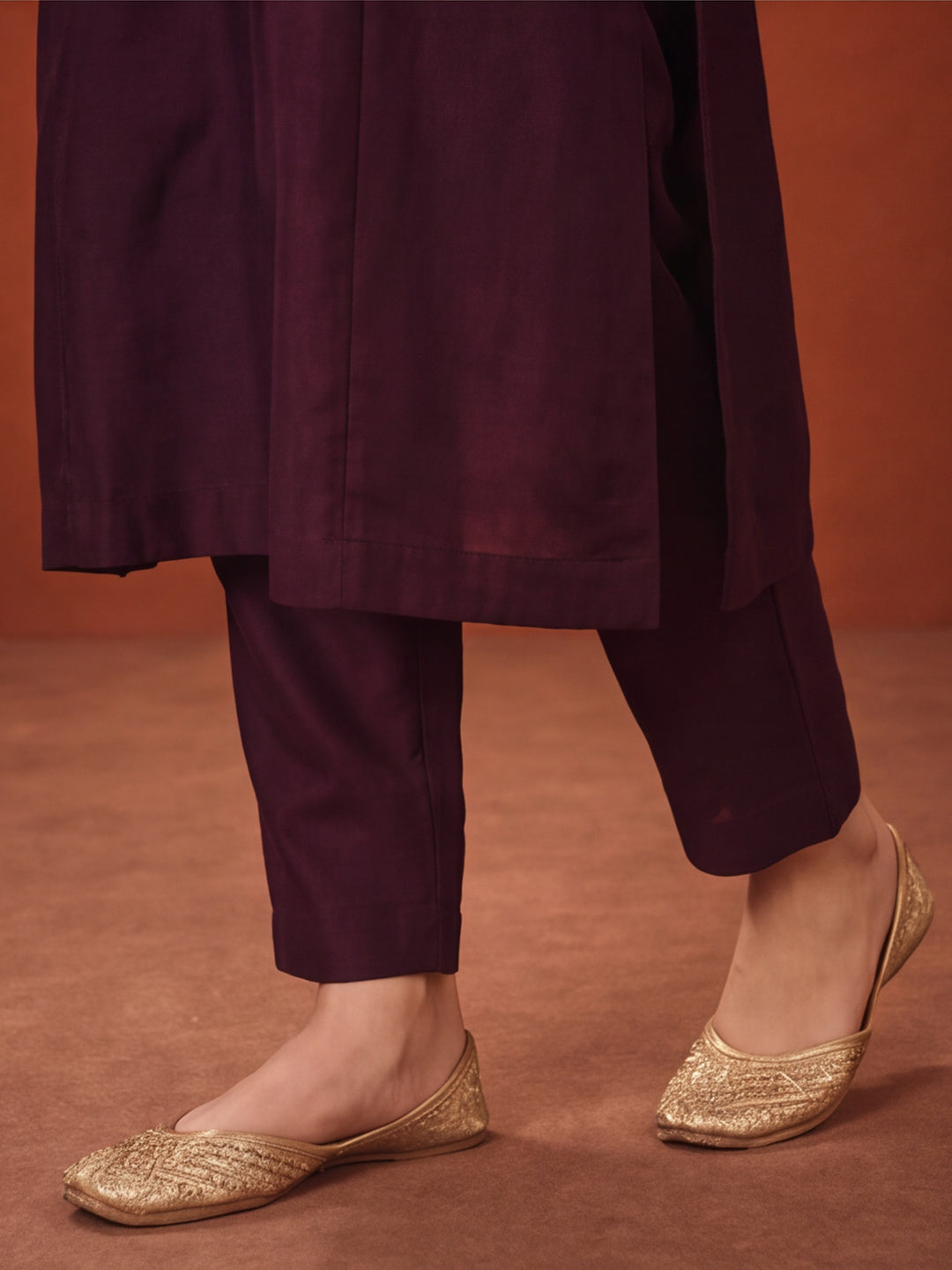 Women's Wine Embroidered Kurta Set with Dupatta | Straight Ethnic Festive Wear Suit