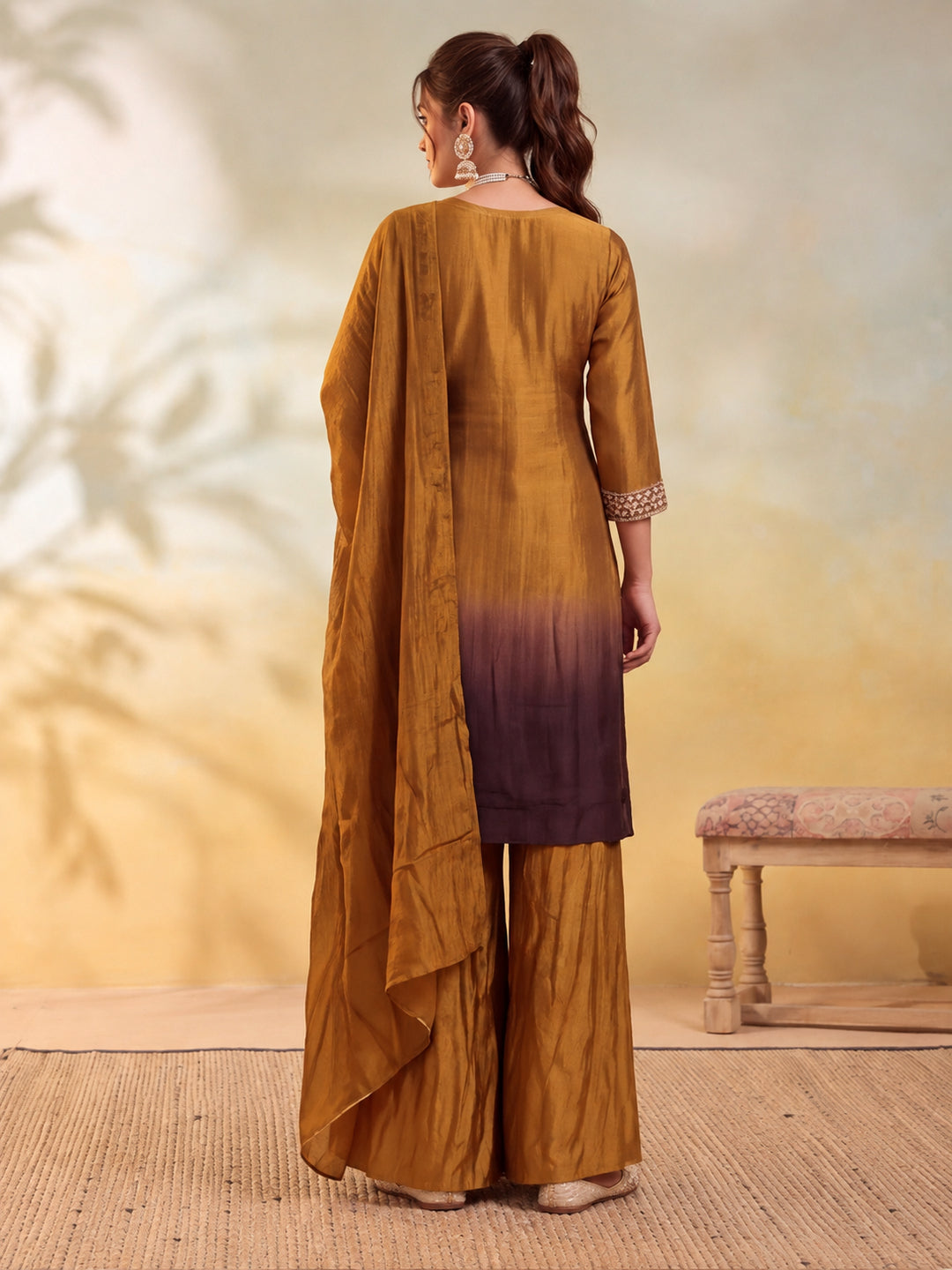 Women Embroidery Mustard Gold Kurta Set with Dupatta